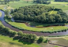 Foto: de meanderende Mark die bijdraagt aan meer infiltratie waardoor grondwater hoger komt te staan (foto: Waterschap Brabantse Delta)
