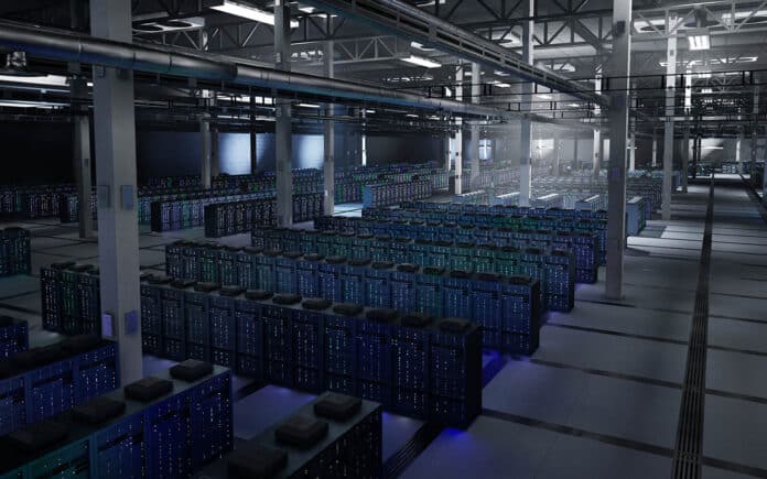 Hyperscale datacenters vragen om veel koeling. De meeste maken gebruik van luchtkoeling: ze gebruiken de buitenlucht om hun servers te koelen. Wanneer de buitentemperatuur boven 30 graden Celsius komt, wordt de lucht gekoeld door middel van water (afbeelding: Vecteezy).